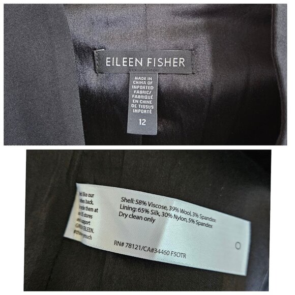 Eileen Fisher Notch Collar Long Blazer Jacket Wool Blend Black 12 - Picture 11 of 13